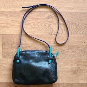 MyWalit Black Leather Crossbody Bag with Teal & Purple Accents